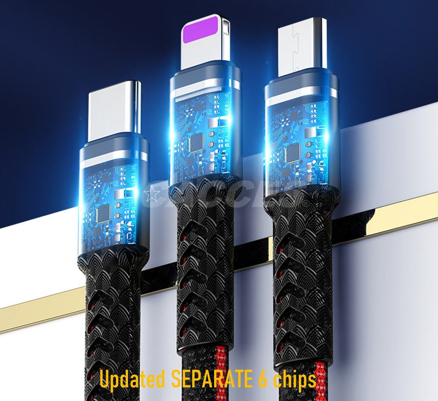 Multi Charging Cable,Multi Charger Cable Braided 3in1 Charging Cable Multi USB Cable Fast Charging Cord W/Type-C,Micro USB&IP Port,Compatible W/Most Phone&Ipads