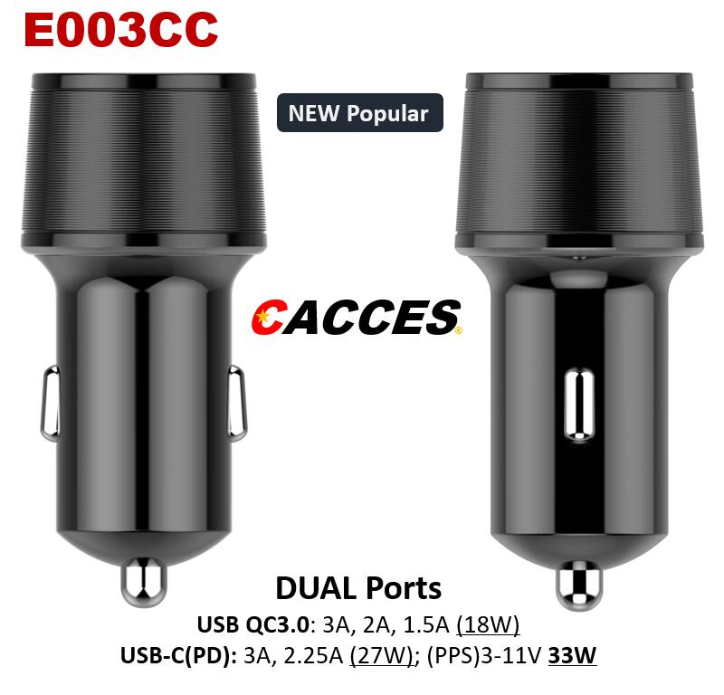 Cacces Car Charger with 36W USB Type C 27W Pd3.0&18W QC3.0 Ports Mini Metal Dual Car Adapter Compatible with Iphones,Ipads,Note,Samsung,Huawei,Any Other Mobiles