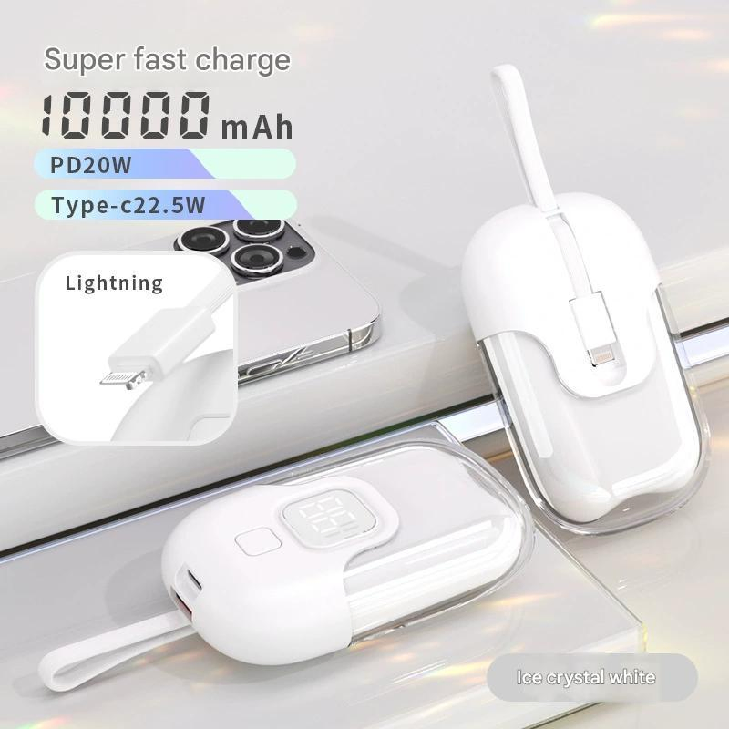 Compact and Light Weight Mini Crystal Power Source, with Built-in Cable, Capable of 22.5W Fast Chargingstylish Digital Panel