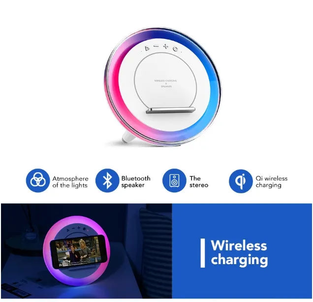 Fashionable Wireless Charger with Bt Speaker and Colorful RGB Light