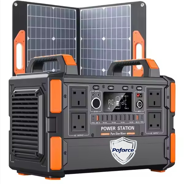 1200W 220V/230V EU Plug Car Compatible Portable Solar Power Station LiFePO4 Battery Pure Sine Wave Inverter For Outdoor Camping