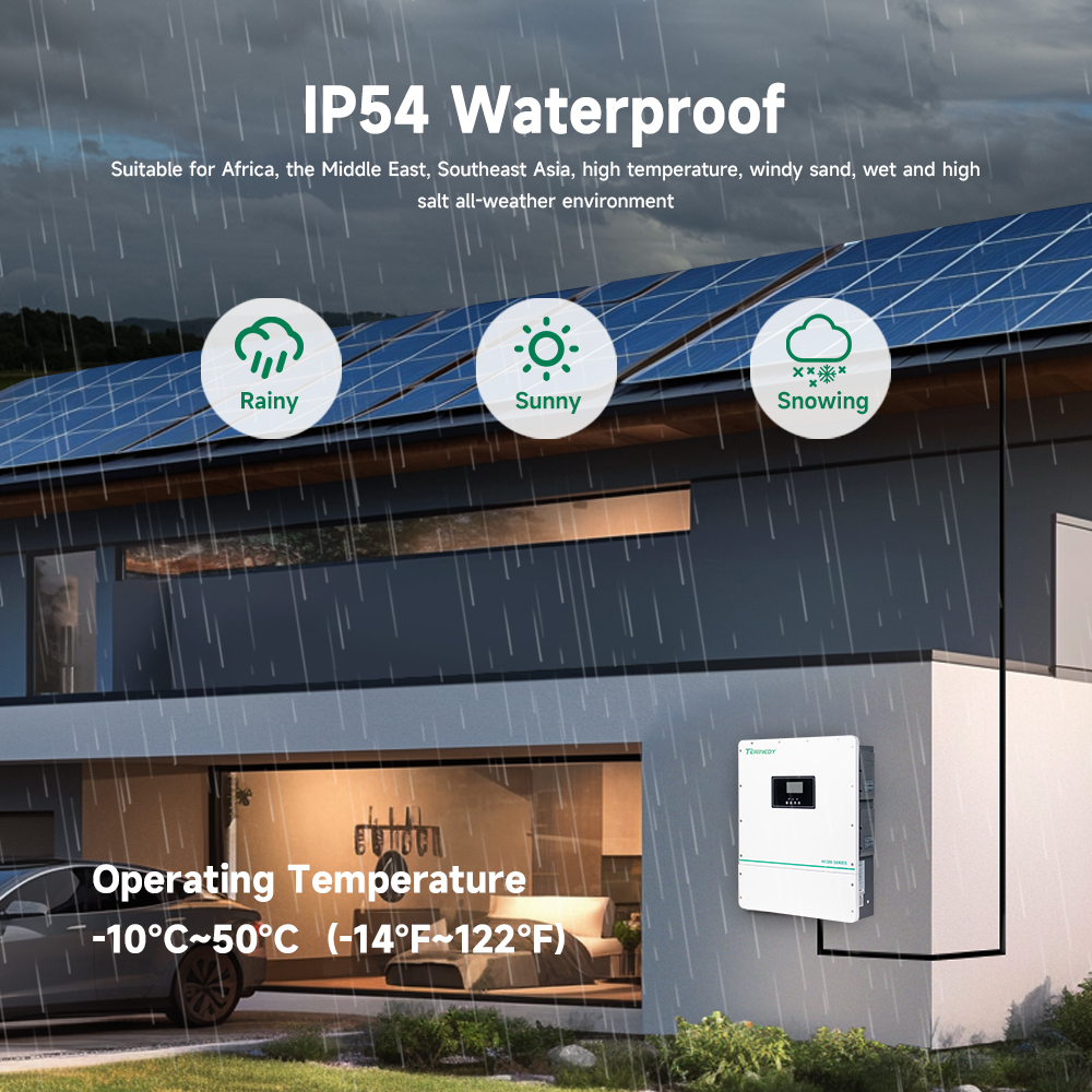 Hybrid Solar Inverter 11KW IP54 Waterproof 48v Dual AC Output Without Battery 2 MPPT Charger Support Wifi For Home