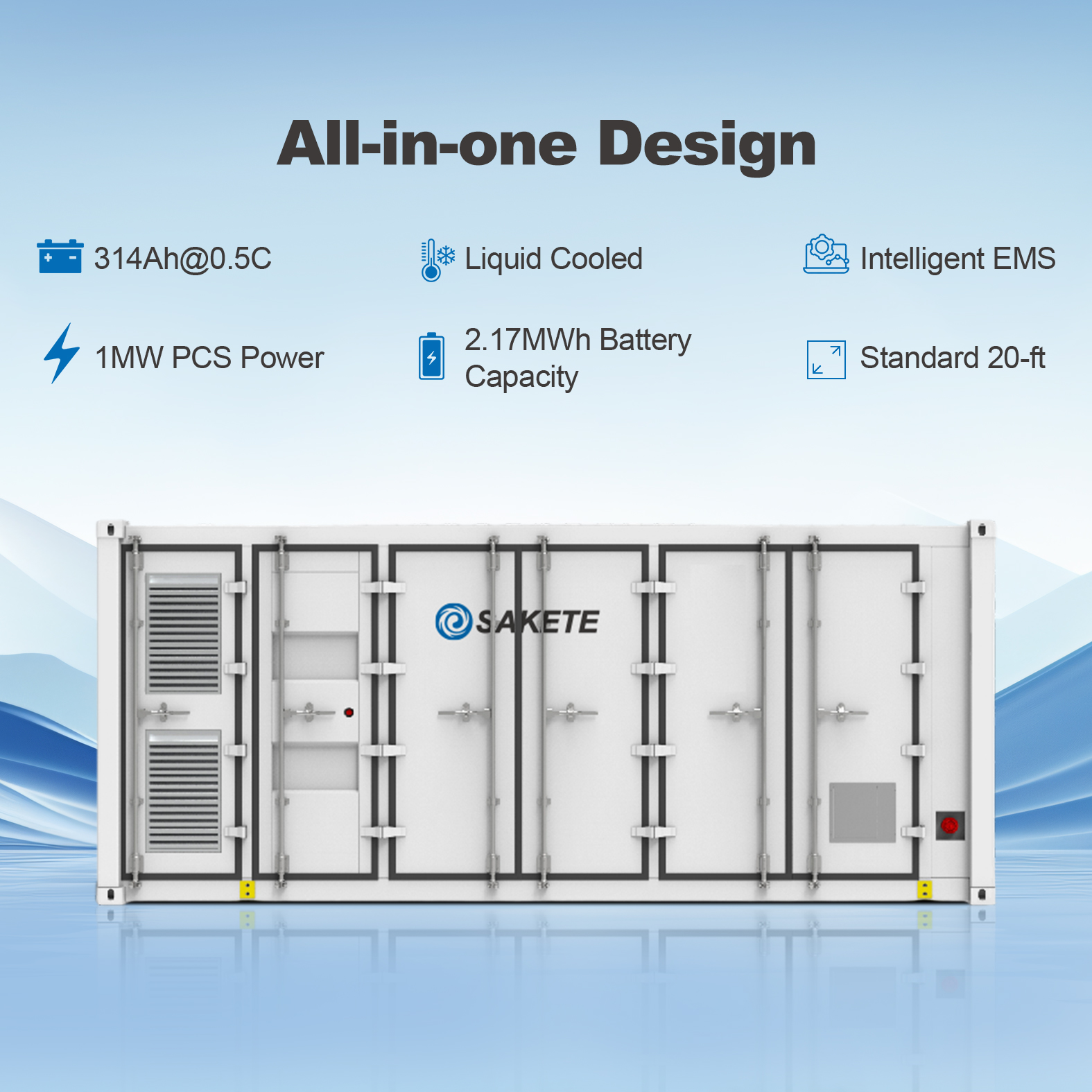 Utility Grade 2.17MWh Container ESS 1MW Solar Power Plant Storage System With 314Ah LiFePO4 Cells And Liquid/Air Cooling