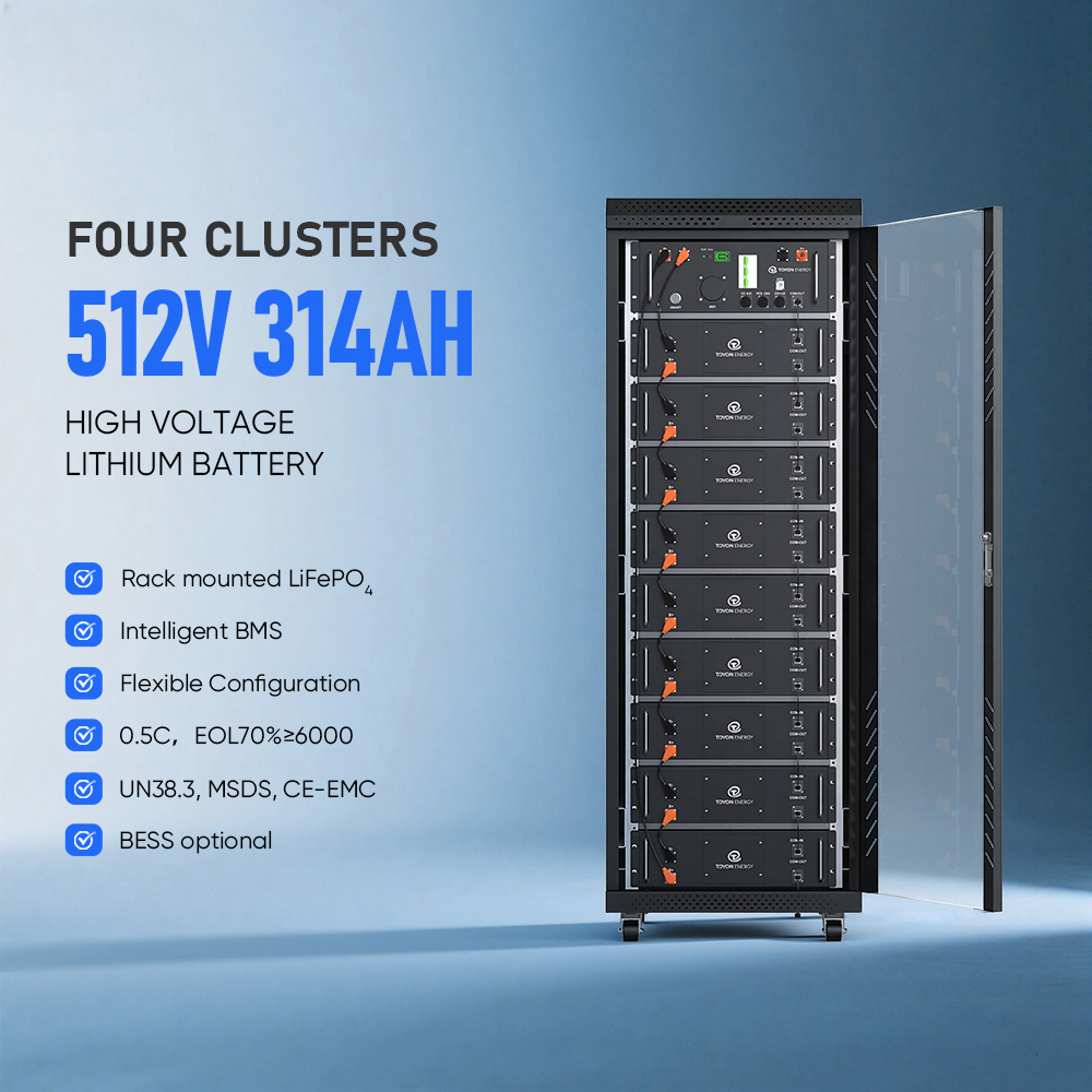 Toyon 500KW Commercial Hybrid Solar Energy Storage System With High Voltage 314AH Rack Mount Lithium Ion Battery