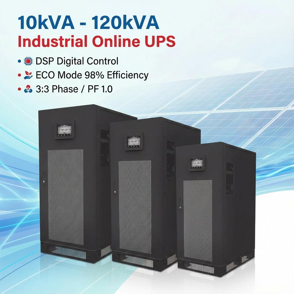 KUNETIC Heavy Duty 100kVA Industrial UPS 380V 3 Phase Lithium Battery Backup Power Unit for Telecommunications Support Motor