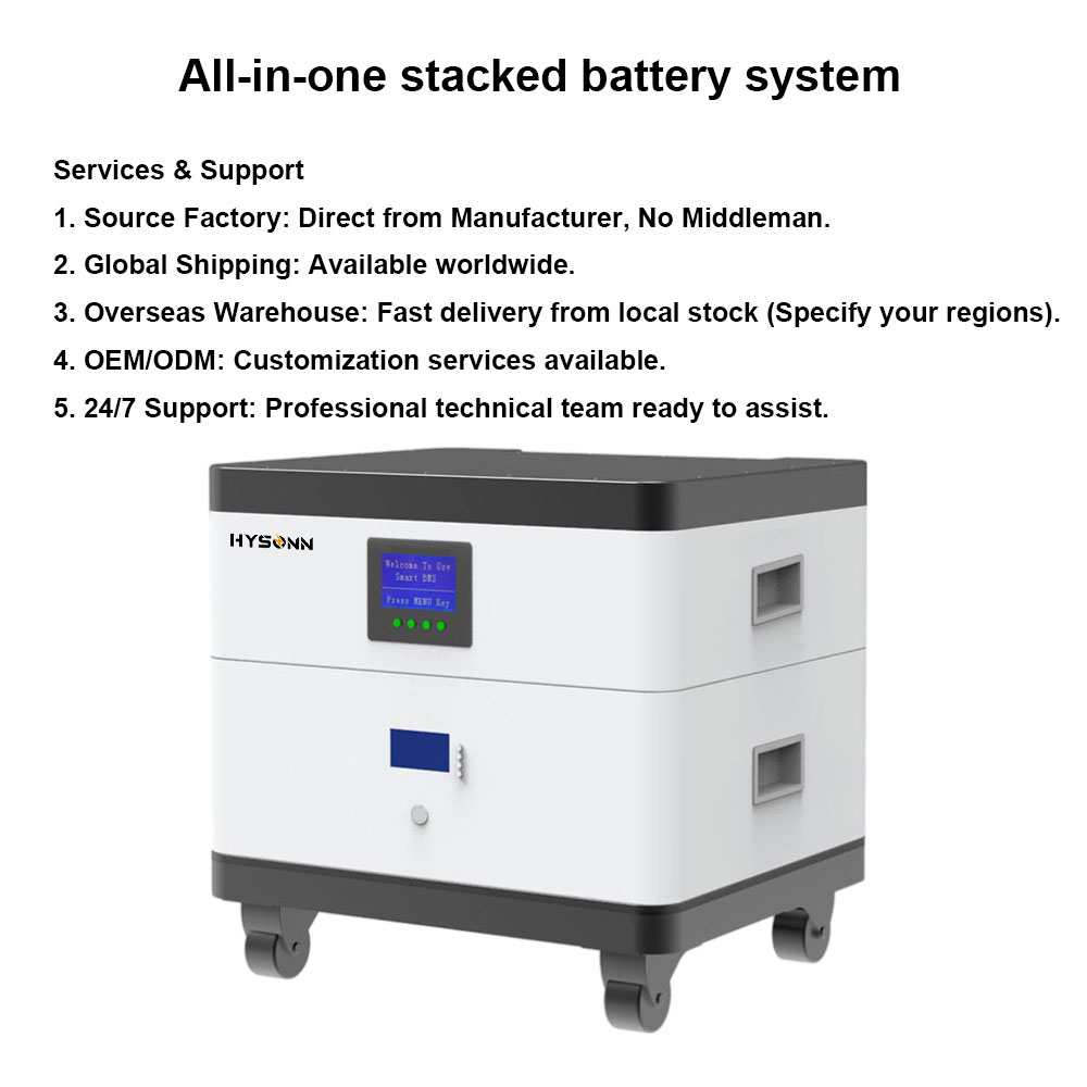 Hysonn Stackable Home Battery 5kWh 10kWh 50kWh Lifepo4 Solar Battery with 5KW Hybrid Inverter for Off Grid System