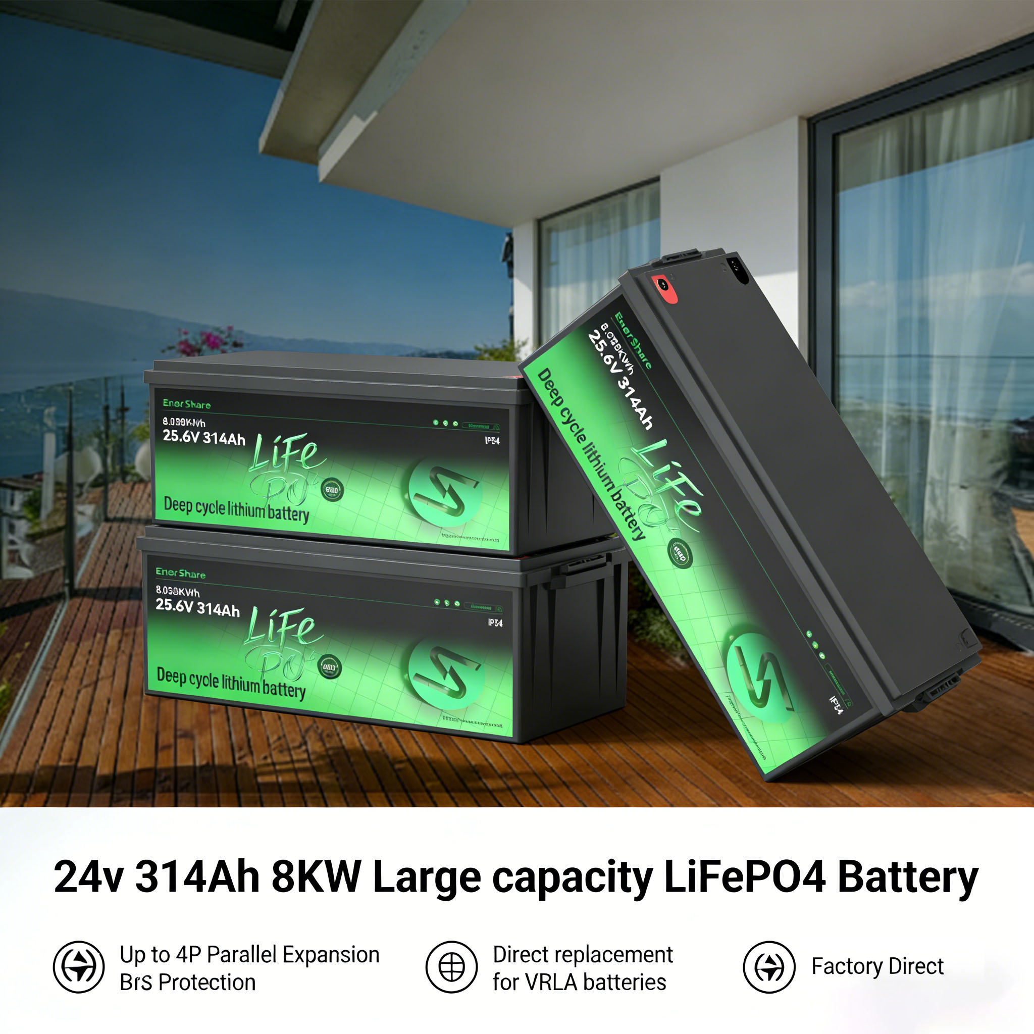 Enershare High Capacity 314Ah 24v Lifepo4 Solar Battery Lithium Energy Storage System OEM/ODM Supported