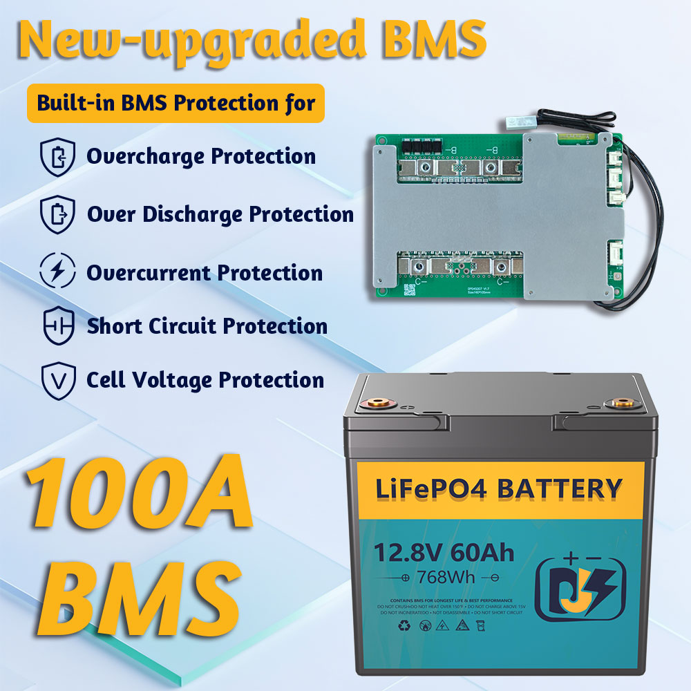 12V 60Ah RV Marine LiFePO4 Semi-solid State Battery 6000 Cycle IP67 Waterproof Built-in BMS DJS DJS-12-60E Marine Trolling Motor