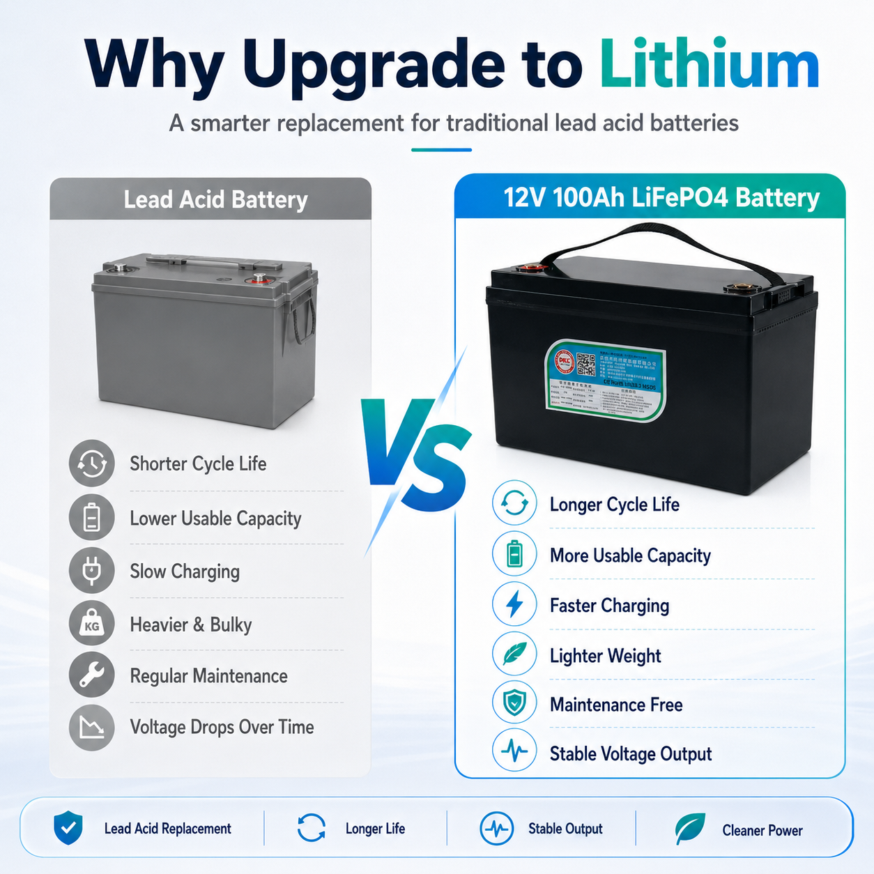 12V 100Ah LiFePO4 Lithium Battery Built In BMS Deep Cycle Power Pack RV Marine Solar Camping Lead Acid Upgrade Long Life