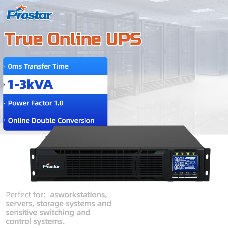 Prostar Rack Mount 1KVA Online UPS Pure Sine Wave High Frequency Ups Backup Power for Server Room Data Center IT Equipment