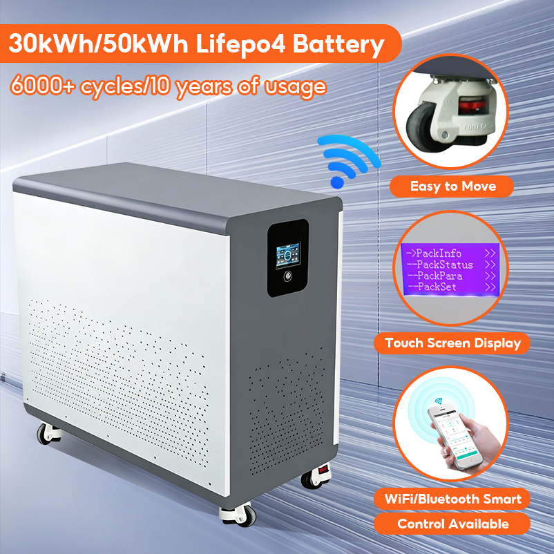 Big Capacity 50KW 30KW 20KW 15KW LiFePO4 Batteries 48V 300Ah-1000Ah Hybrid Grid Split Floor Standing Wheels Home Solar System