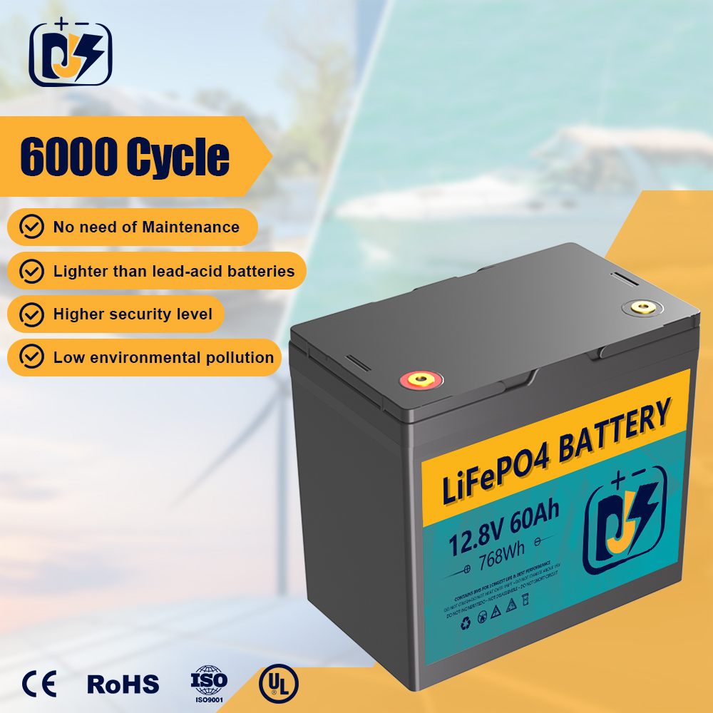 12V 60Ah RV Marine LiFePO4 Semi-solid State Battery 6000 Cycle IP67 Waterproof Built-in BMS DJS DJS-12-60E Marine Trolling Motor