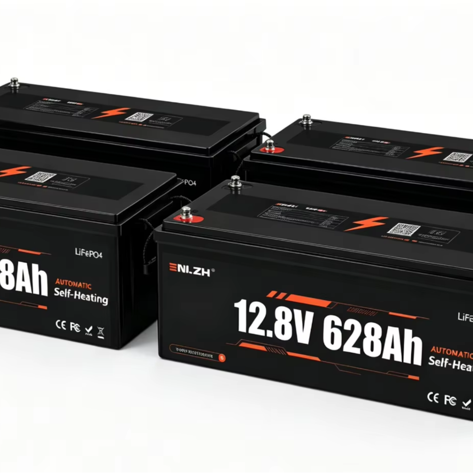 Enlzh Self-Heating 12.8V 628Ah LiFePO4 Battery Deep Cycle Built-in BMS for RV Marine Camper Truck Home Energy Storage