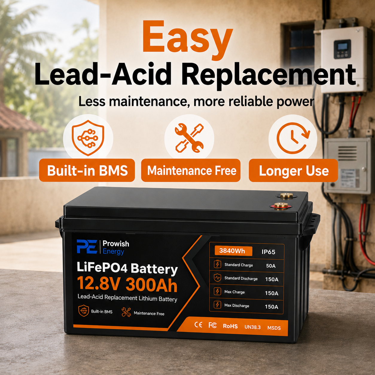 12.8V 300Ah LiFePO4 Solid State Deep Cycle Battery Pack 6000 Cycles for Solar Energy Storage RV Marine &amp; Off-Grid Systems