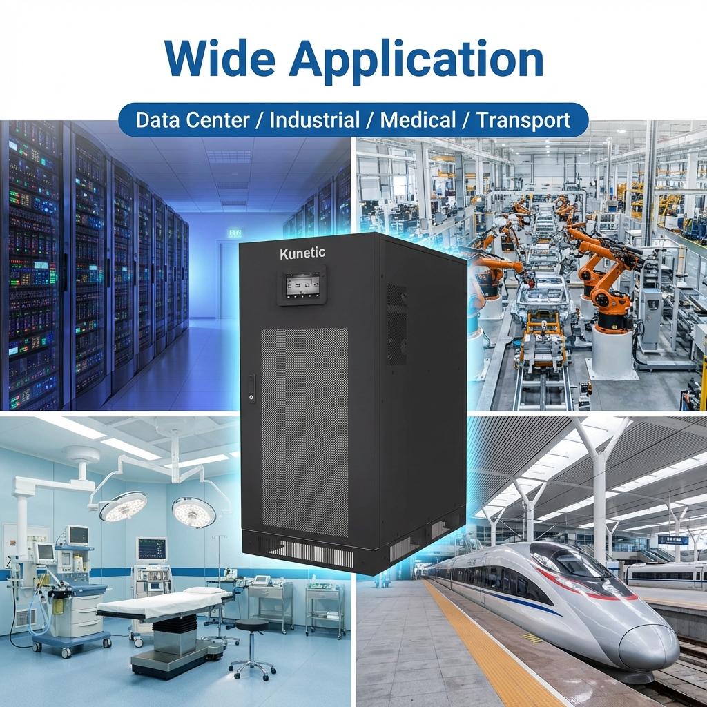 KUNETIC Heavy Duty 100kVA Industrial UPS 380V 3 Phase Lithium Battery Backup Power Unit for Telecommunications Support Motor