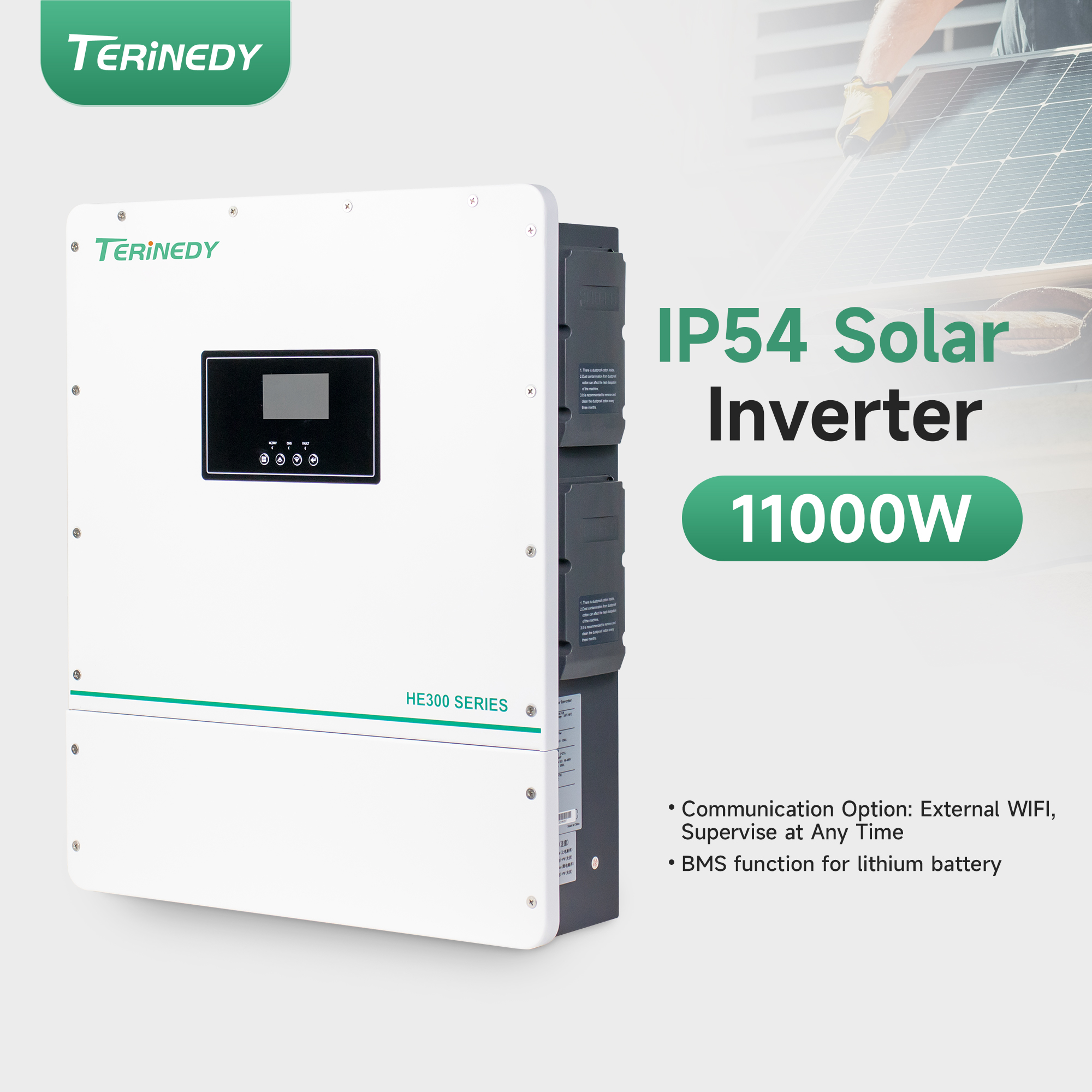 Hybrid Solar Inverter 11KW IP54 Waterproof 48v Dual AC Output Without Battery 2 MPPT Charger Support Wifi For Home