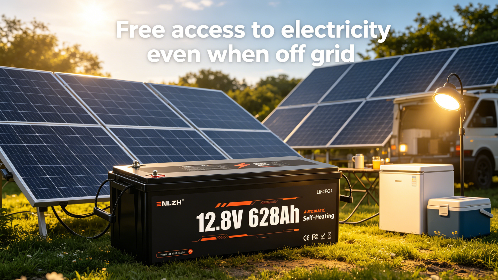 Enlzh Self-Heating 12.8V 628Ah LiFePO4 Battery Deep Cycle Built-in BMS for RV Marine Camper Truck Home Energy Storage
