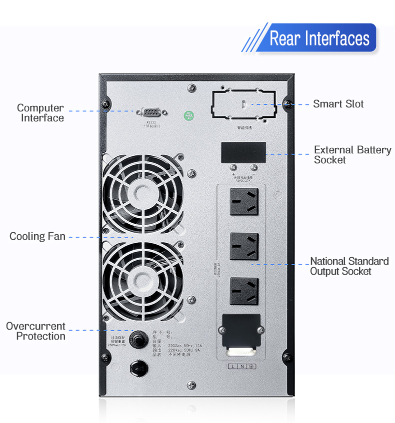 Single Phase 800W/1KVA 60Hz Online UPS with Battery Backup-Server Rack & Tower Power Supply for Data Center