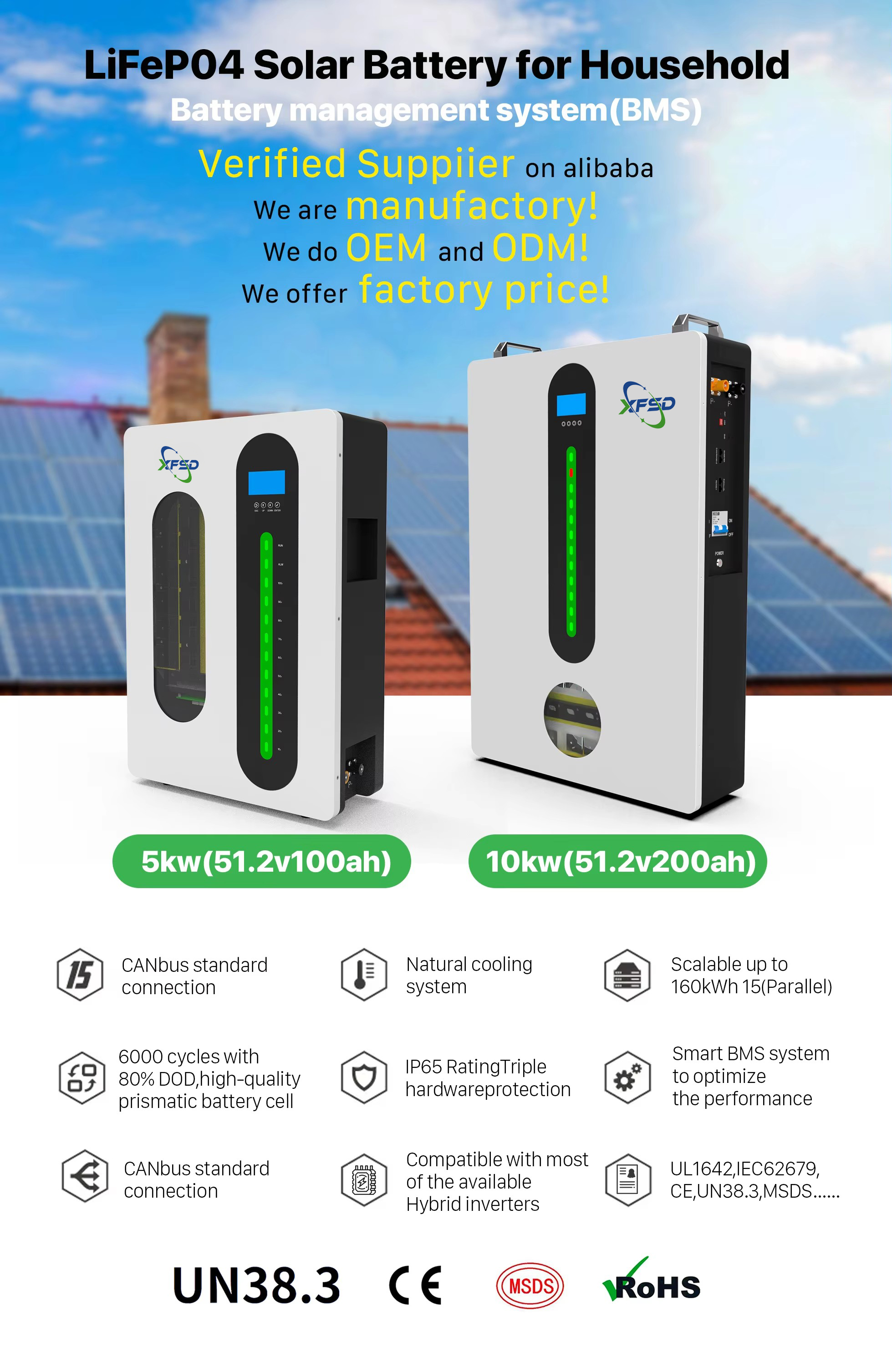 Wholesale 5kw 10kwh Lithium Power Wall Battery Lifepo4 51.2v 200ah 100ah Battery Packs Solar Energy Off Grid Hybrid Inverter