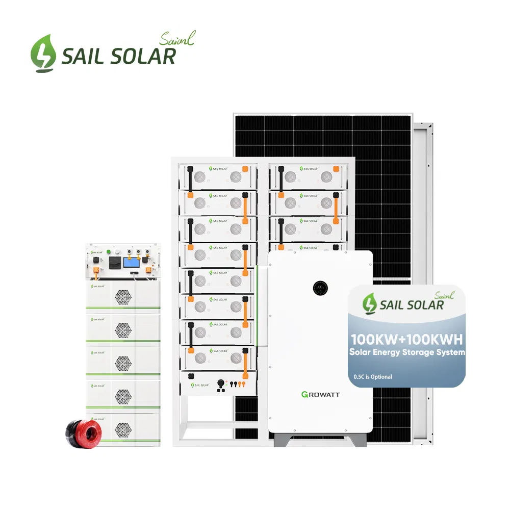 Sail Solar Power System 50kw 100kw Hybrid Commercial Use Photovoltaic Energy Storage System with Growatt Inverter Rack Lithium Battery 50kwh 100kwh 200kwh