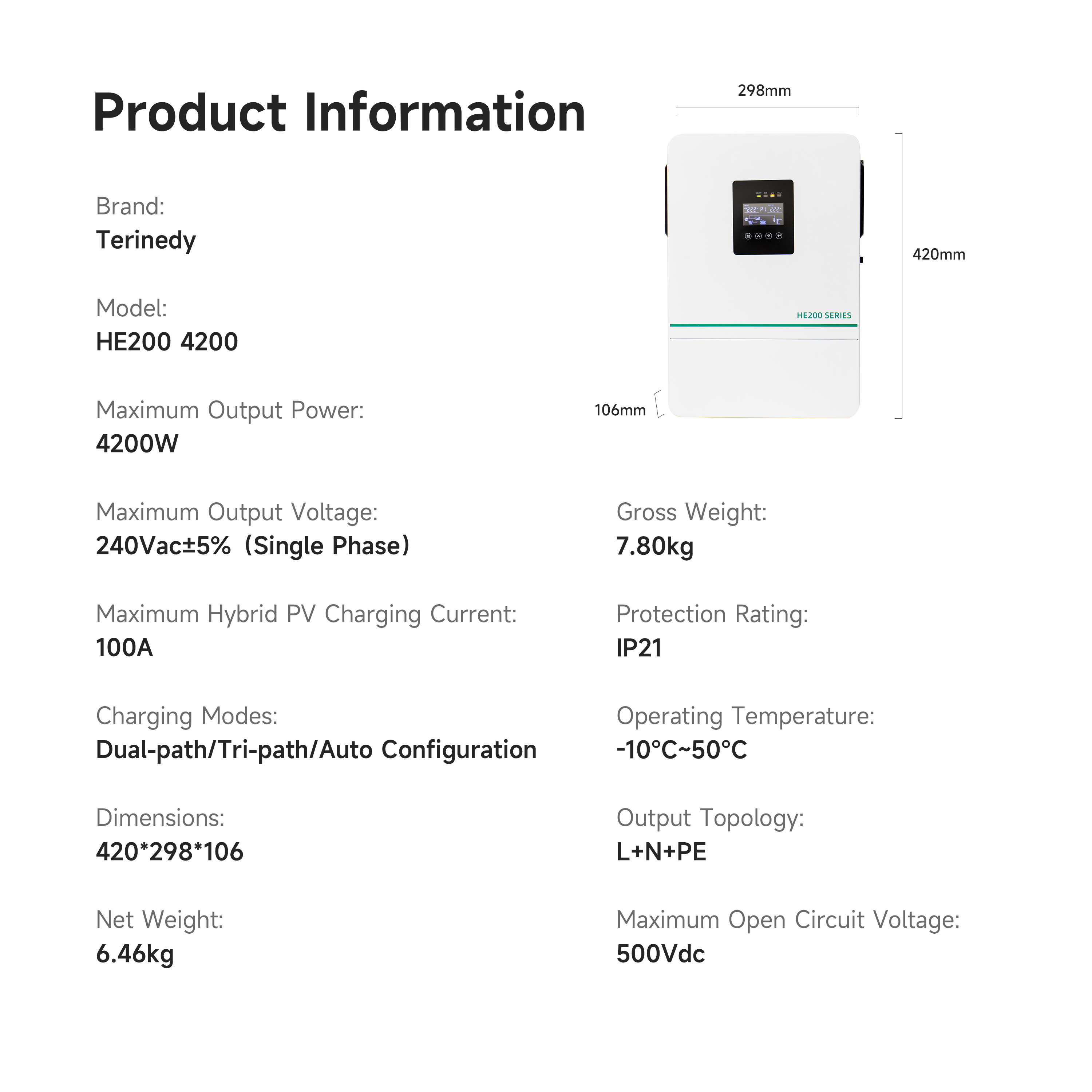 3.6KW MPPT Hybrid Solar Inverter, Lithium/Lead-Acid Battery Compatible, For Residential &amp; Commercial Solar System