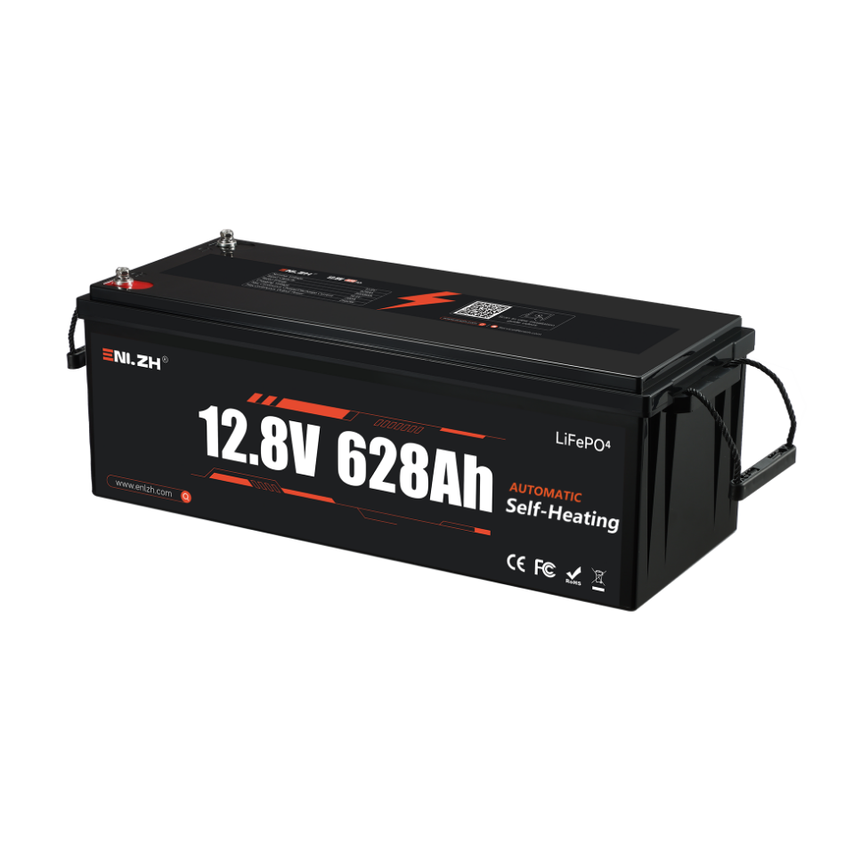 Enlzh Self-Heating 12.8V 628Ah LiFePO4 Battery Deep Cycle Built-in BMS for RV Marine Camper Truck Home Energy Storage