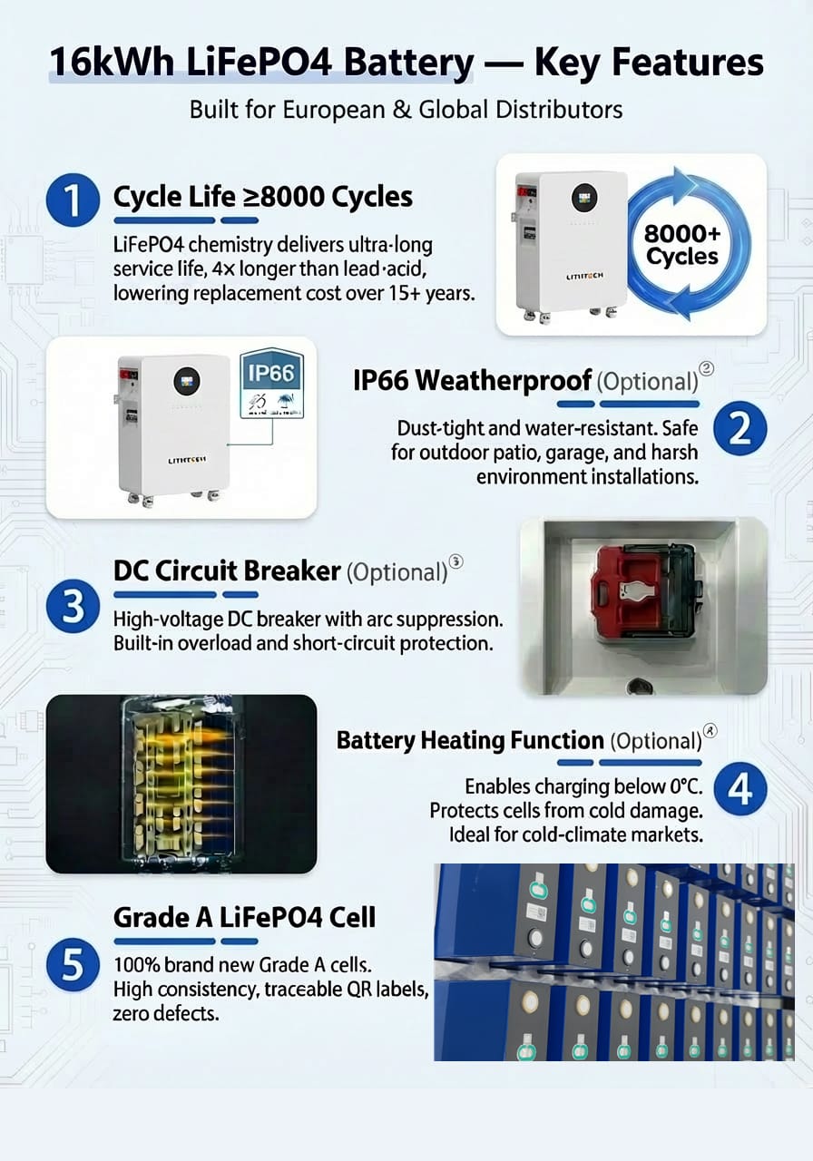 Solar Power 16Kwh 15kwh Lithium Battery 51.2v 314Ah 300Ah Home Solar System Battery Power Storage Supply Station with Wheel