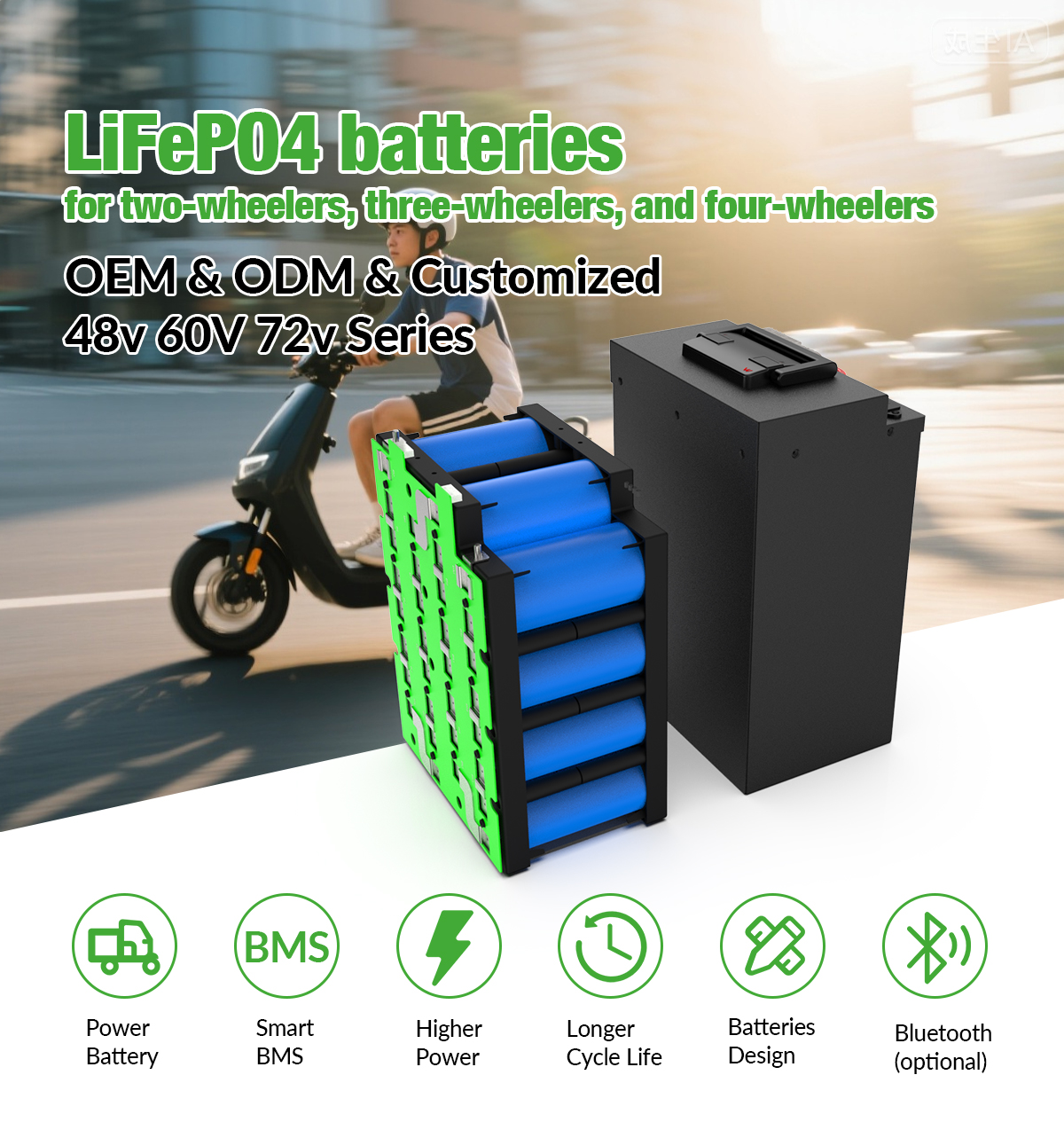 High Voltage Compatibility Lithium Battery Pack 72v 60v 50ah 100ah Lfp Lifepo4 Built-In Bms For Electric Bicycles Golf Cart