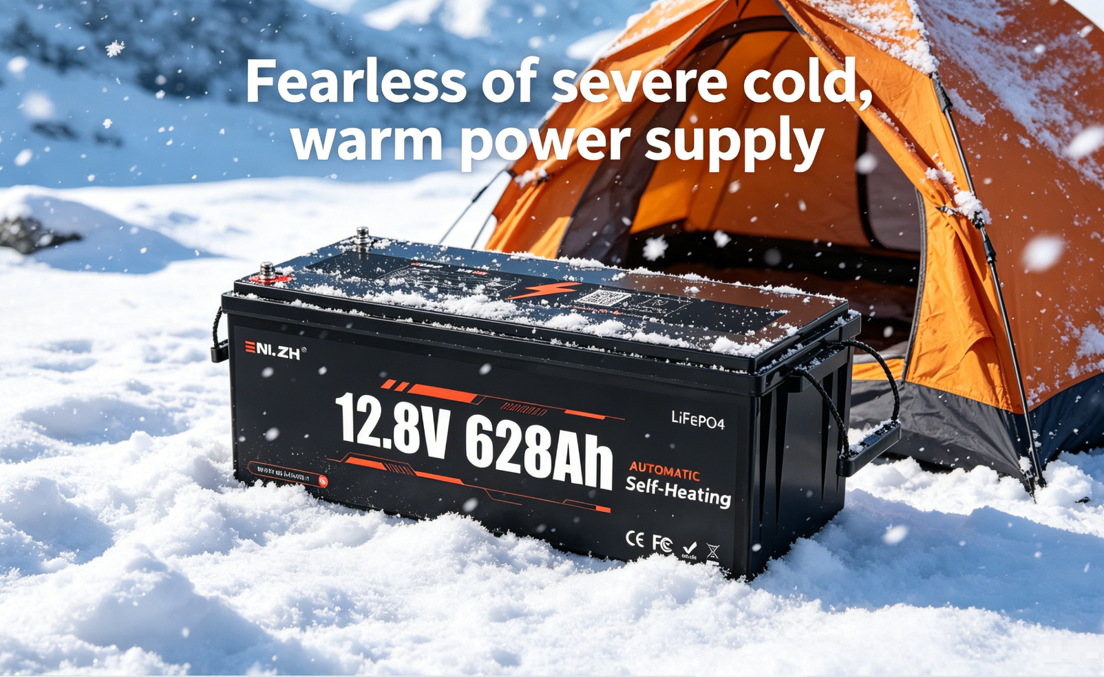 Enlzh Self-Heating 12.8V 628Ah LiFePO4 Battery Deep Cycle Built-in BMS for RV Marine Camper Truck Home Energy Storage