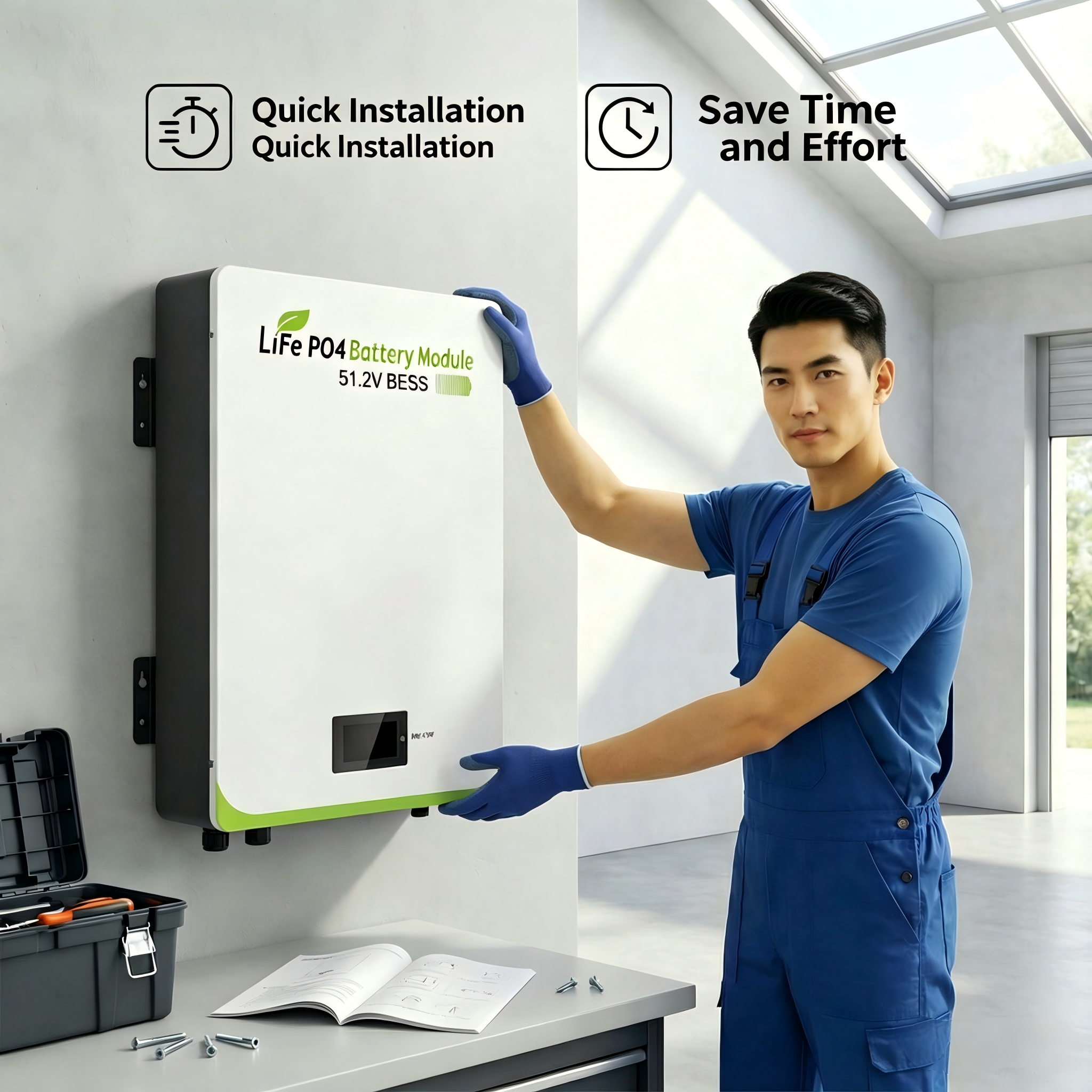 Wall-mounted Hybrid Grid Home Battery with CAN Communication Air Cooling 51.2V 5-20kWh Capacity