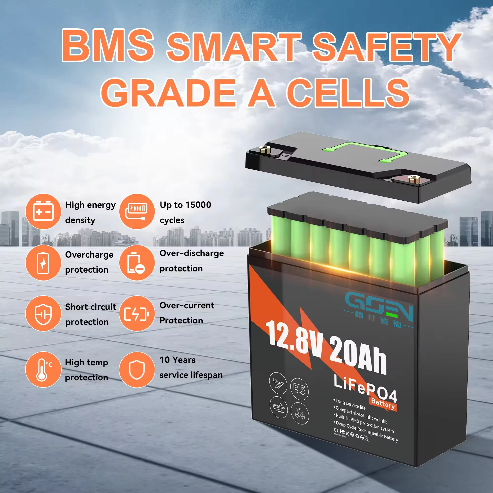 Greensafe 12.8V 20Ah LiFePO4 Battery Smart PACK With 6000 Cycles And -20-60 Operating Temp For Electric Wheelchair