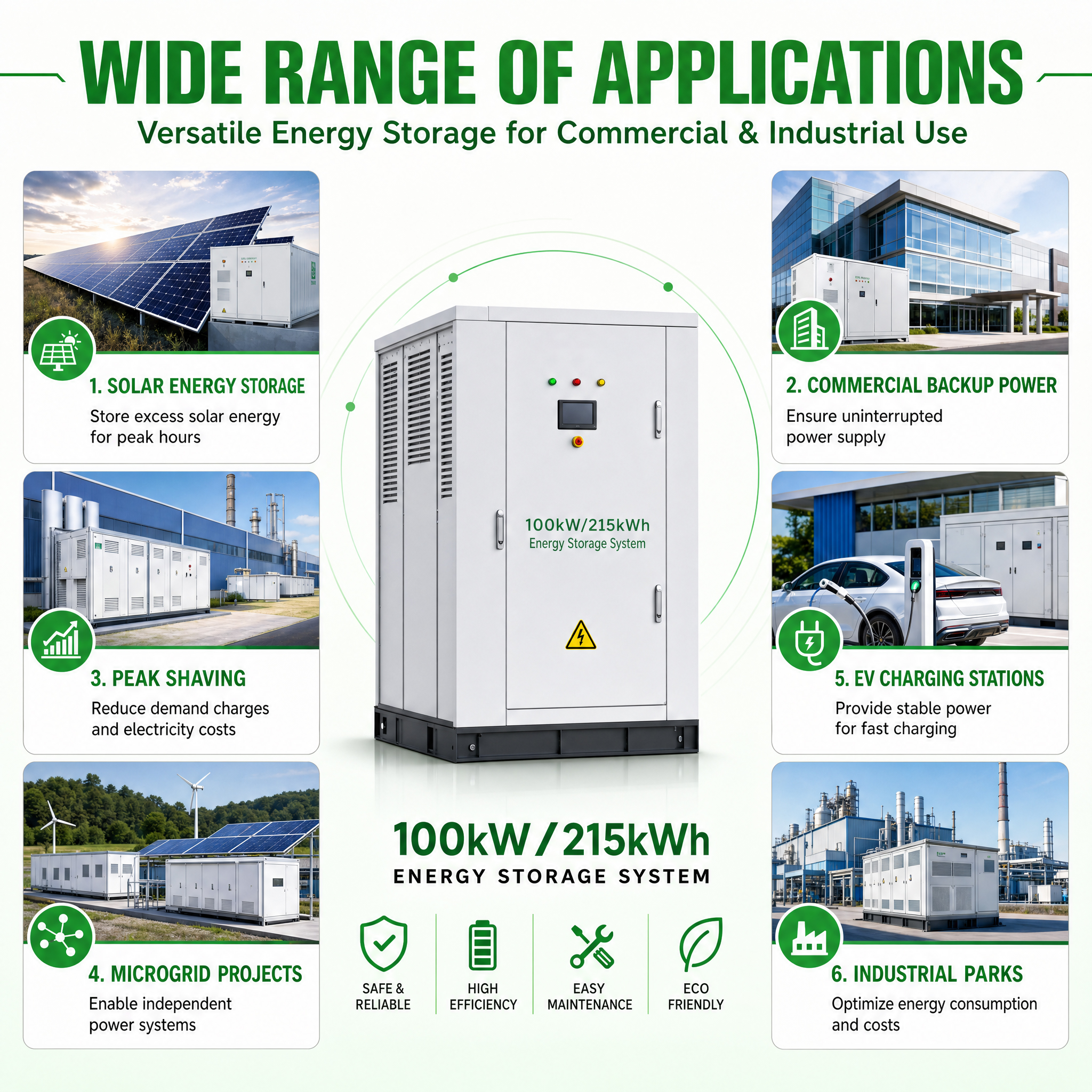 100KW 215KWH Industrial Solar Energy Storage System LiFePO4 Battery Cabinet Backup Power Microgrid Solution PV PCS System