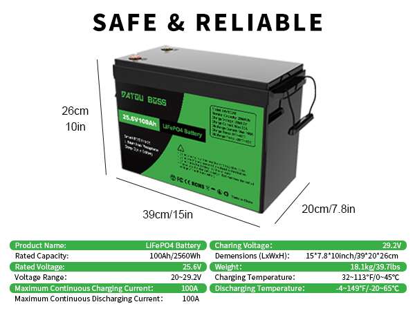 24V 100Ah Lithium LiFePo4 Battery, for RV,Solar,Marine,Trolling Motor,Motorhome,Backup Power,off-Grid,Smart 100A BMS,