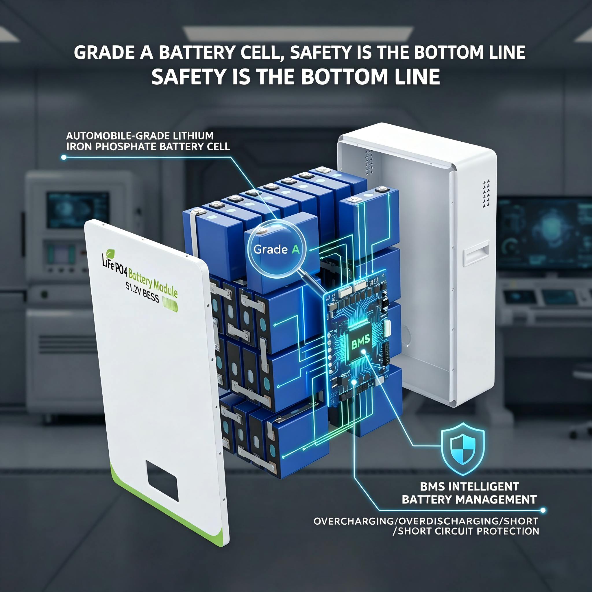 Wall-mounted Hybrid Grid Home Battery with CAN Communication Air Cooling 51.2V 5-20kWh Capacity