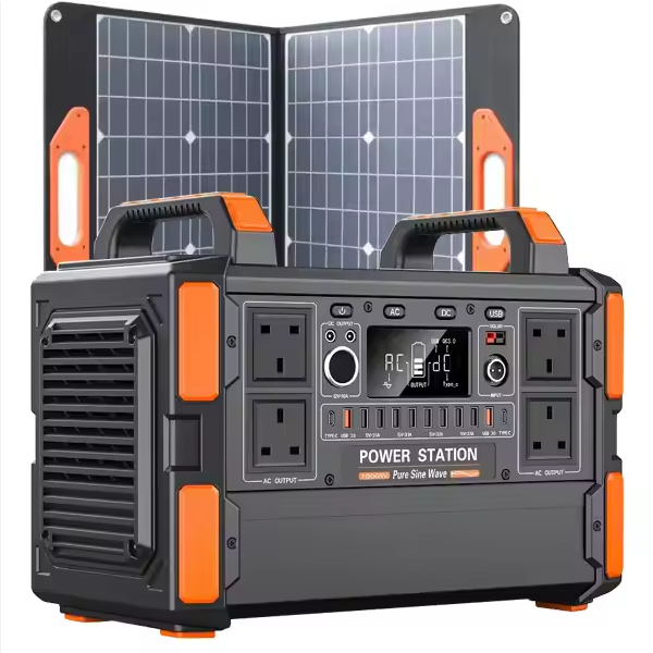 1200W Outdoor Generator US EU Plug Pure Sine Wave Solar Lifepo4 Battery Portable Power Station With 100W Solar Panel