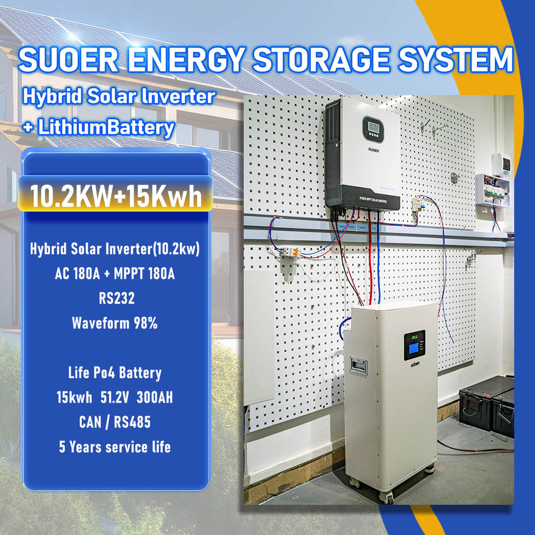 Complete Set 6kw 10kw 12kw Hybrid Solar Battery Energy System 10kwh 15kwh 5kwh Lithium Batteries for Home Stackable Solar Panels