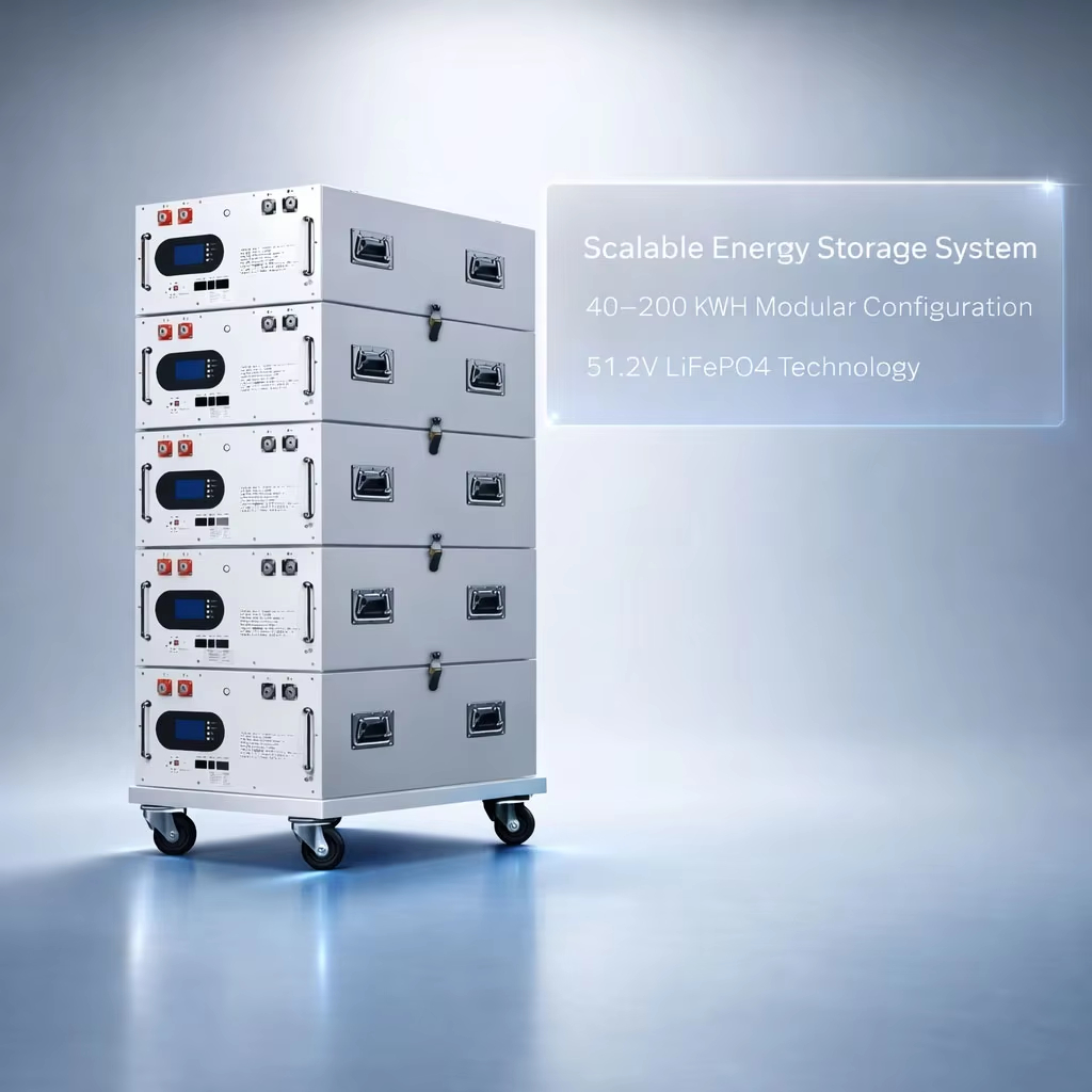 Industrial IP65 Rack Mount Hybrid Solar Energy Storage System 51.2V LiFePO4 40kWh-200kWh Grid Connected Off Grid Microgrid
