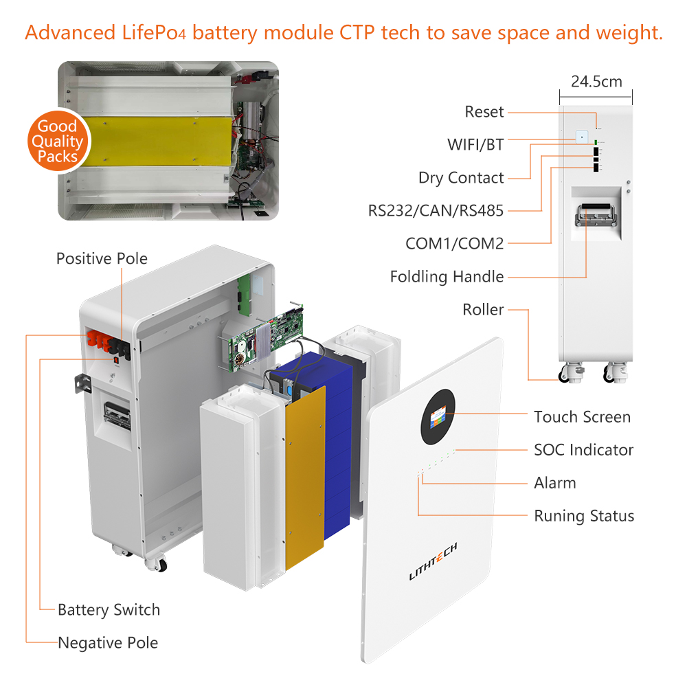 Solar Power 16Kwh 15kwh Lithium Battery 51.2v 314Ah 300Ah Home Solar System Battery Power Storage Supply Station with Wheel