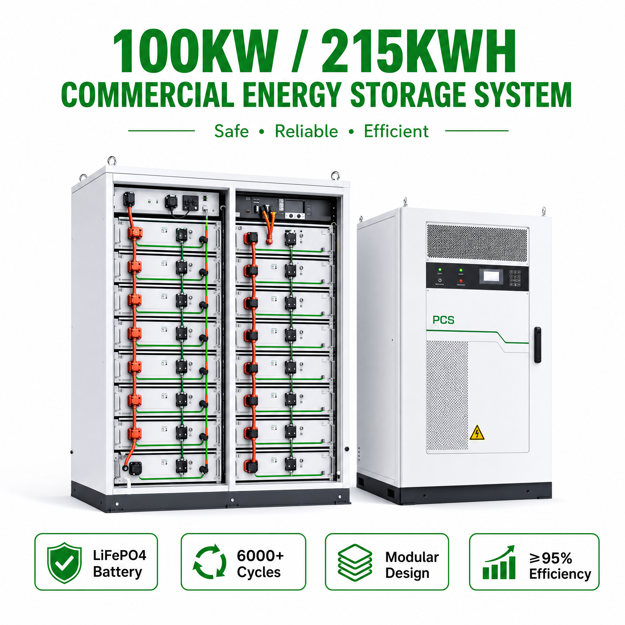 100KW 215KWH Industrial Solar Energy Storage System LiFePO4 Battery Cabinet Backup Power Microgrid Solution PV PCS System