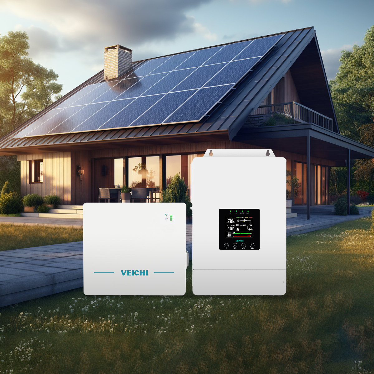 VEICHI 6kW Inverter Whole Residential Rooftop Energy Storage Complete Panel with Battery off Grid Home Solar Power System