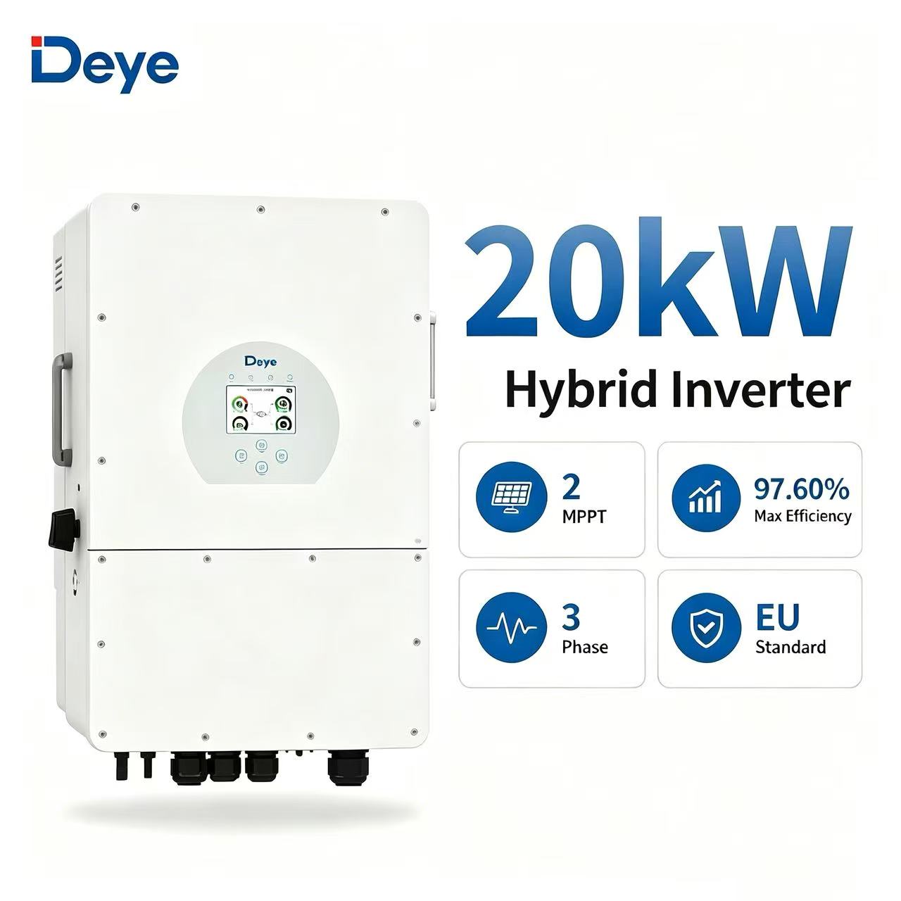 Hot Selling 20kW Deye High Voltage 3 Phase Hybrid Solar Inverter IP65 2 MPPT Inverters for Commercial Solar Storage