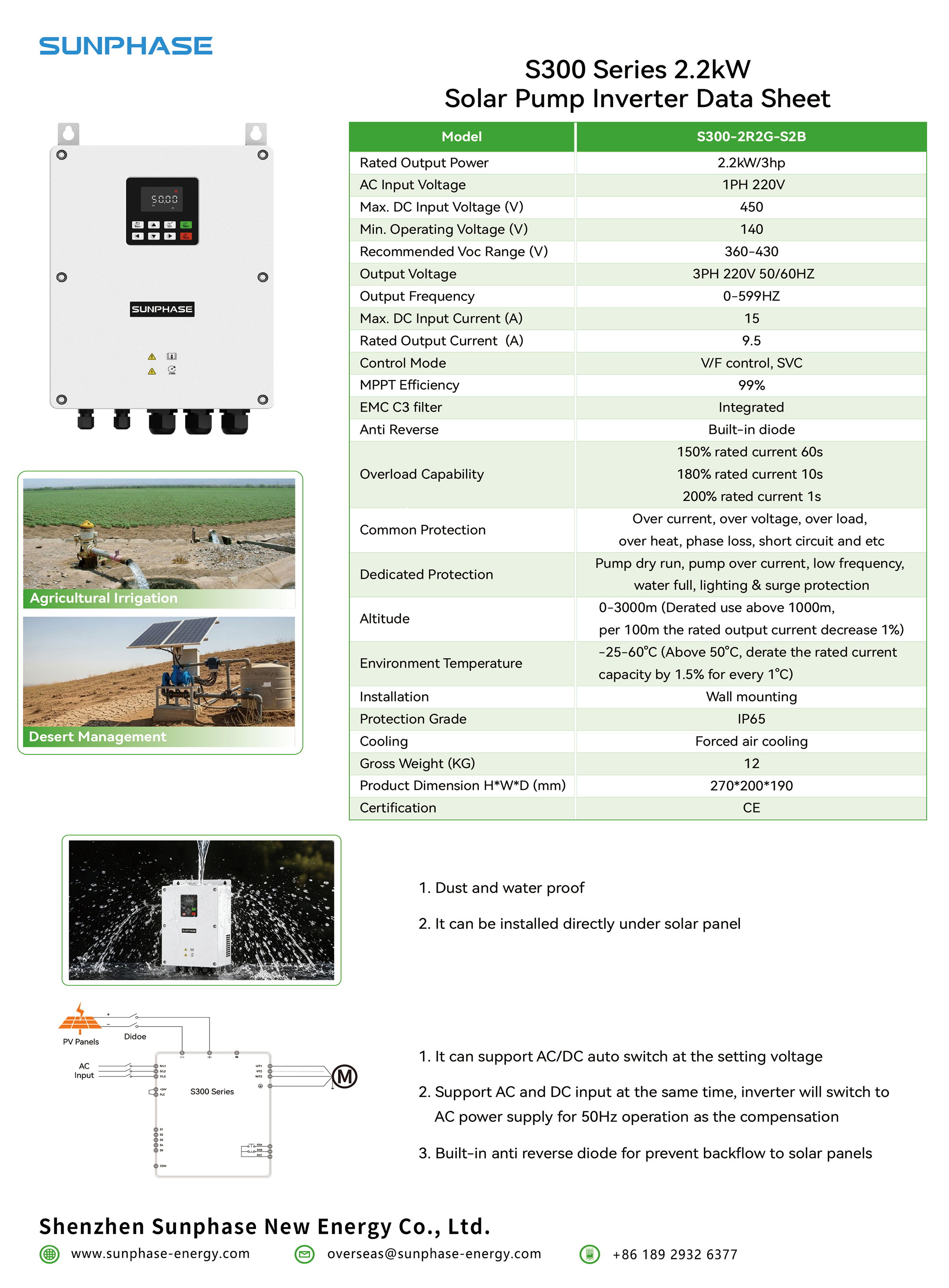 Premium Quality IP65 7.5kW 3 Phase Vfd Solar Energy Inverter for Borehole Pump with Highly Efficient MPPT Control Water Supply