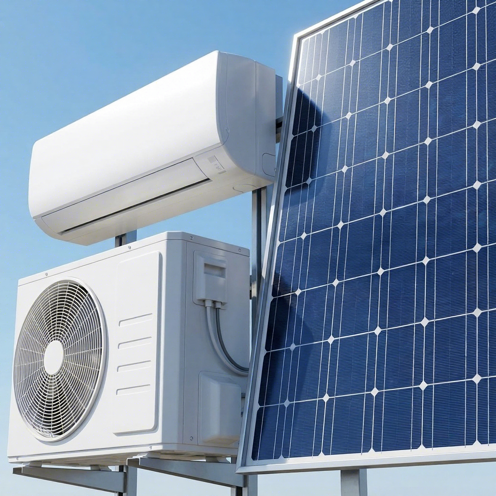 Energy Saving 9000BTU 48V DC Solar Air Conditioner Off Grid Solar Powered Aircon With Battery Backup System