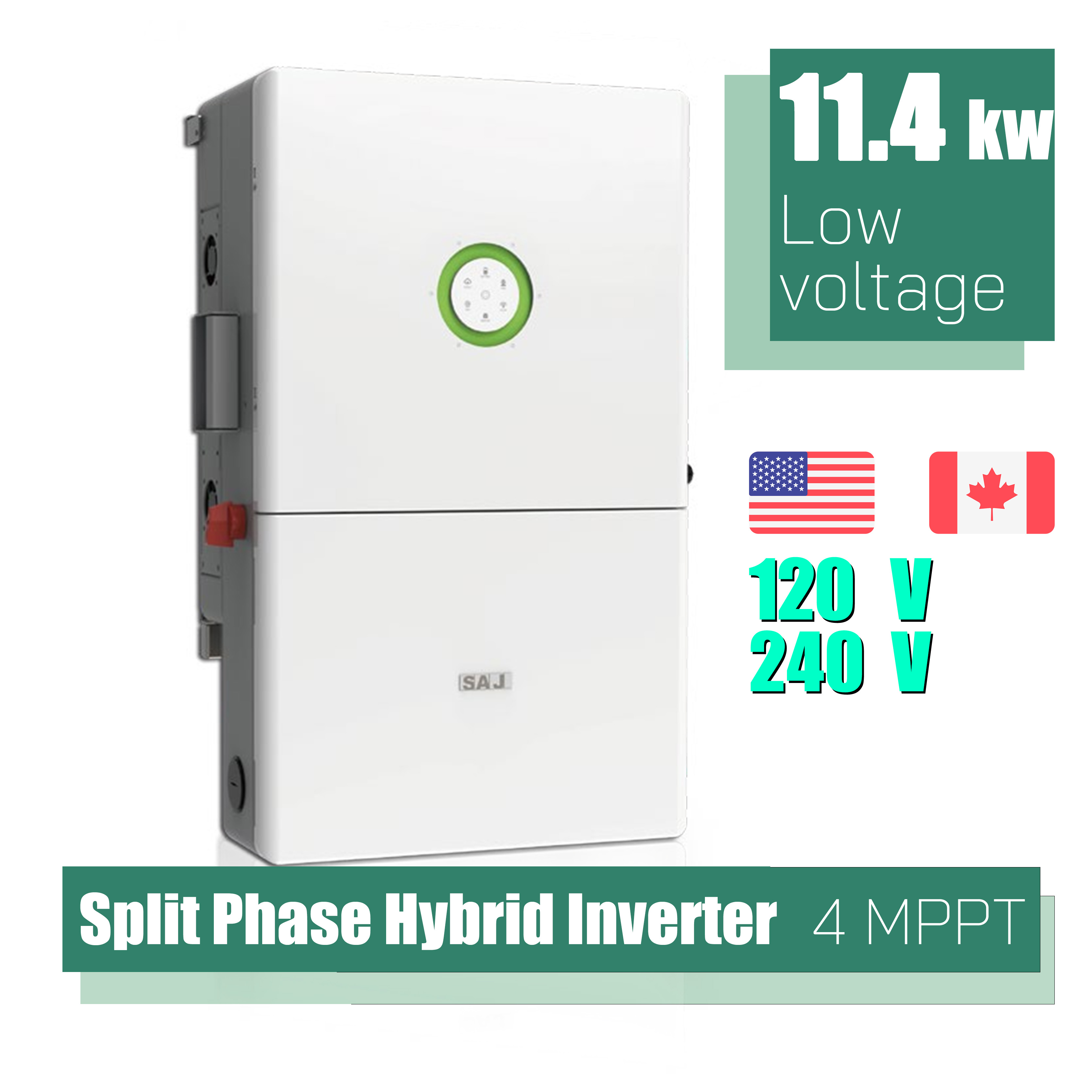 11.4kW LV Hybrid Solar Inverter Whole Home Backup Power Generator 4 MPPT Channels 48V Battery Compatible 1.5DC/AC PV Ratio Wall