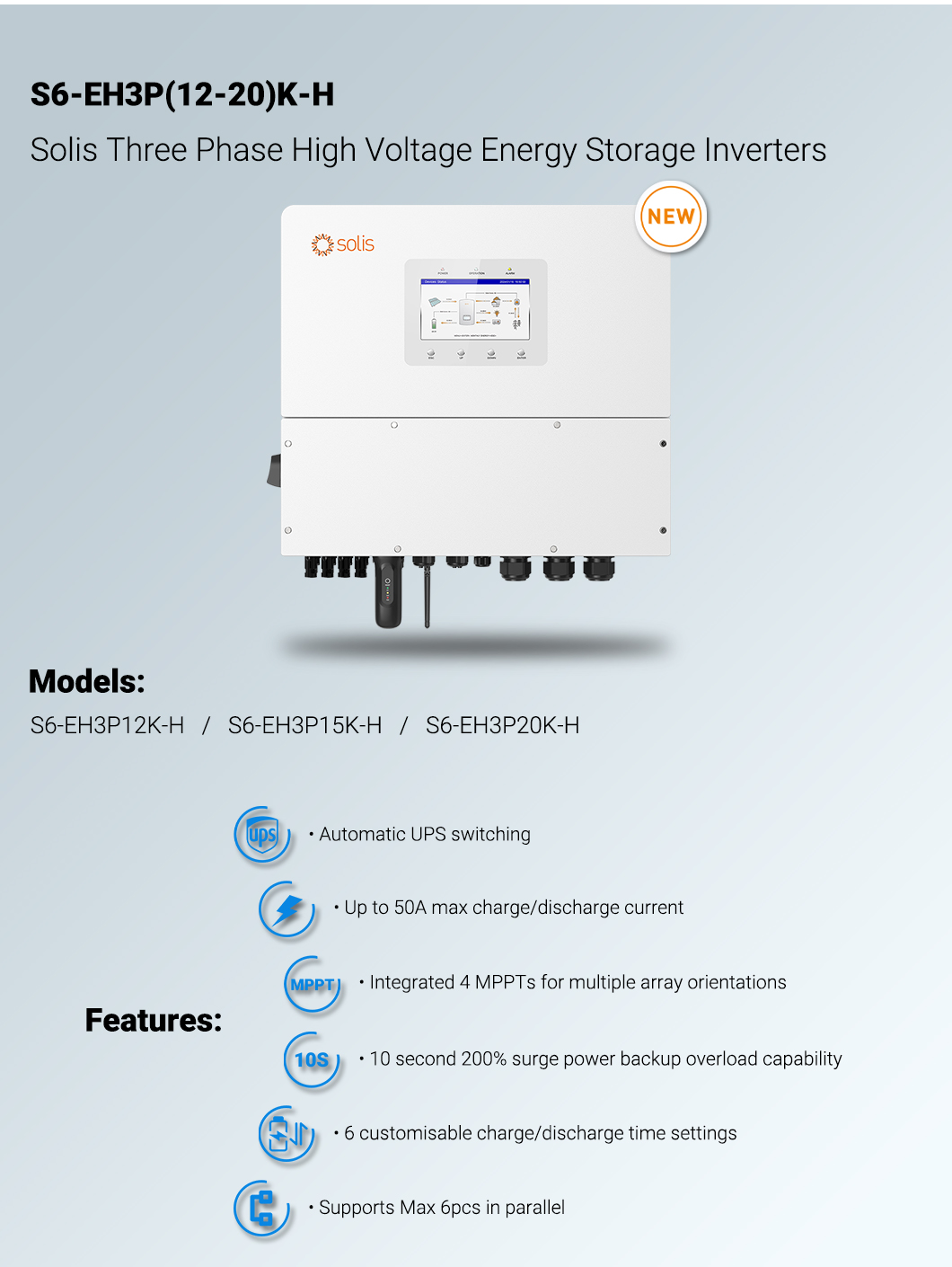 Solis Hybrid Solar Inverter 12kw 15kw 20kw 3 Phase High Voltage Energy Storage S6-EH3P(12-20)K-H Hybrid Inverter Solar System