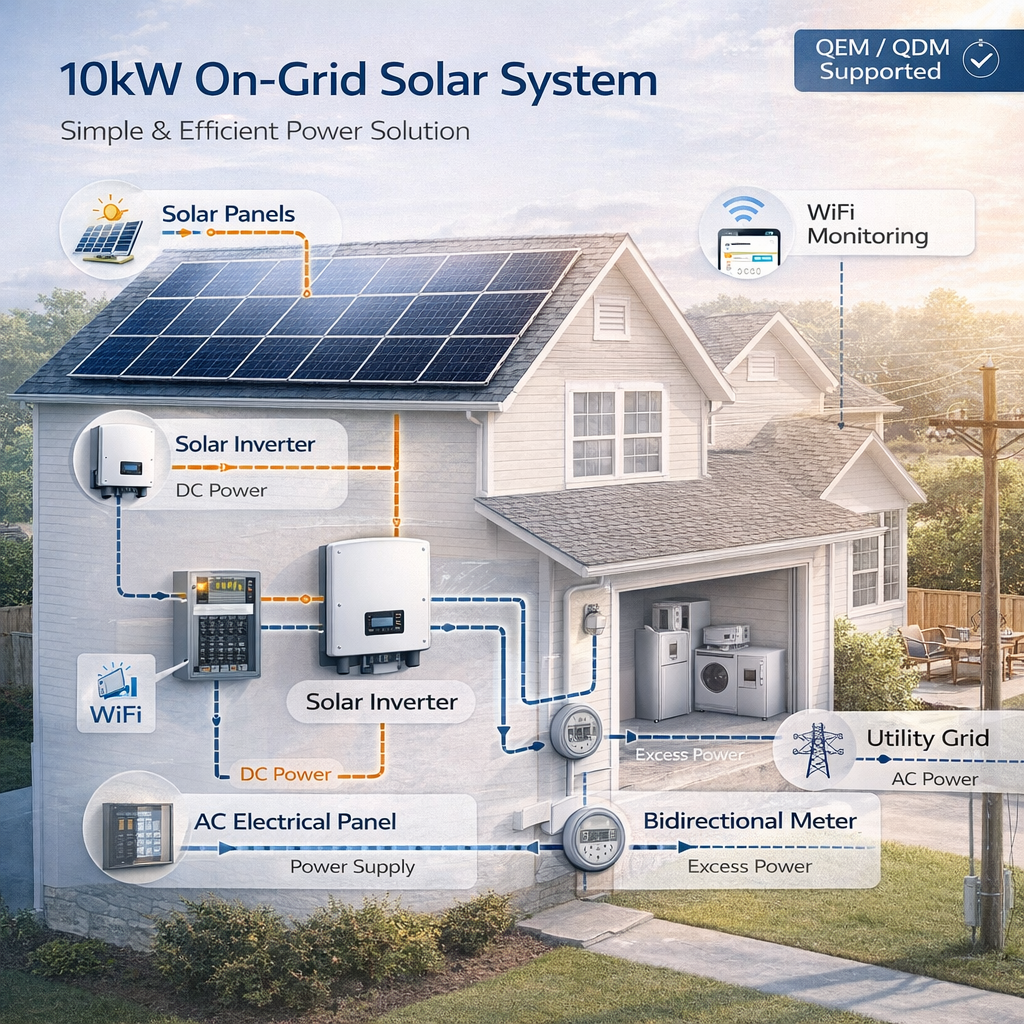 10kW on Grid Solar System with Solar Panels and Inverter for Residential Rooftop
