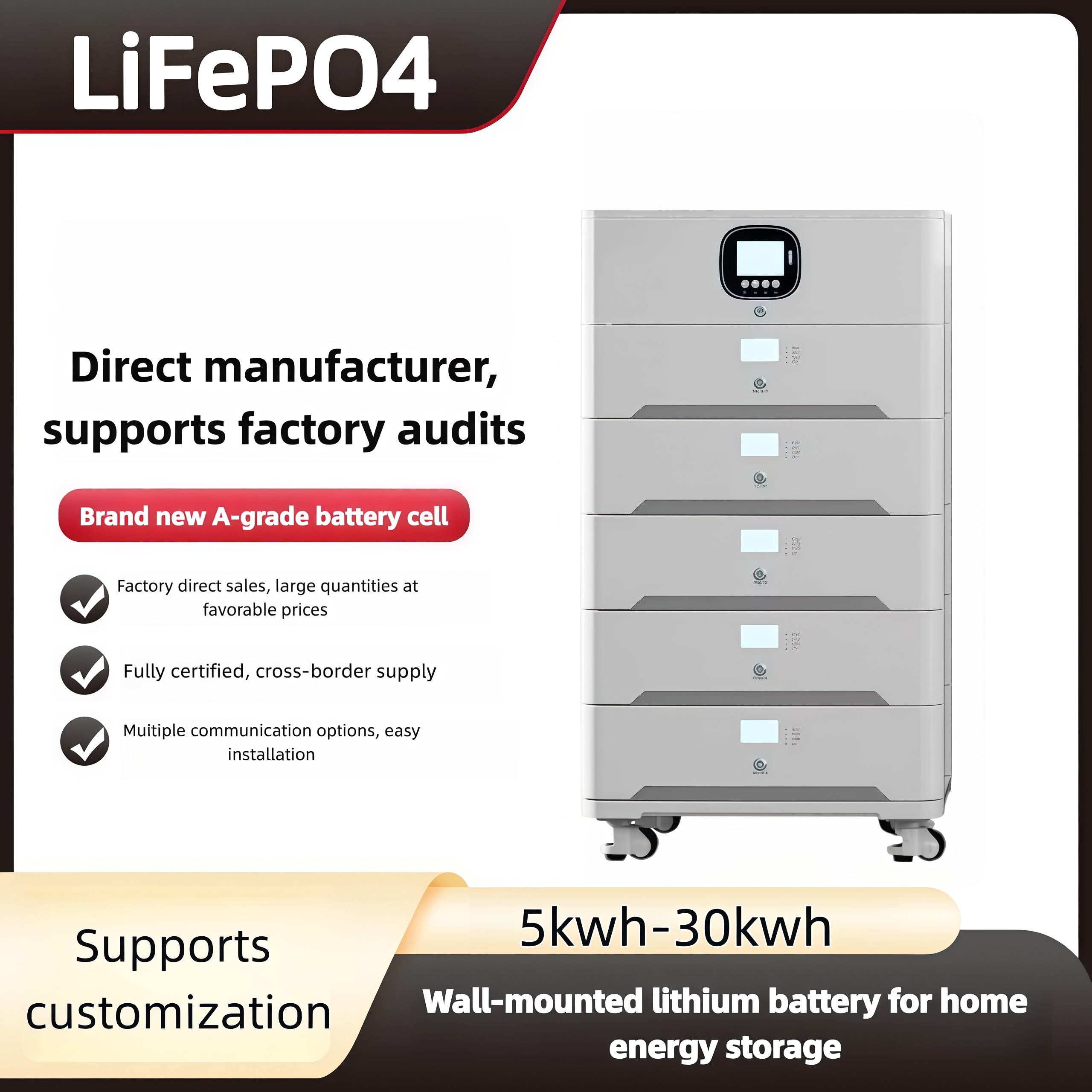 51.2V 10KW Hybrid Solar Inverter With Battery All-in-One Unit 5kWh 10kWh 15kWh 20kWh 25kWh 30kWh Stackable ESS Grade A Home Use