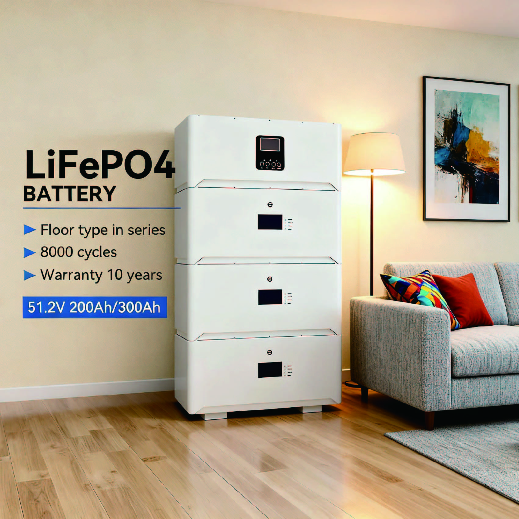 Stackable All-in-One LiFePO4 Battery Energy Storage System 48V/51.2V 100Ah/200Ah/300Ah/400Ah Split Phase Hybrid Inverter CAN