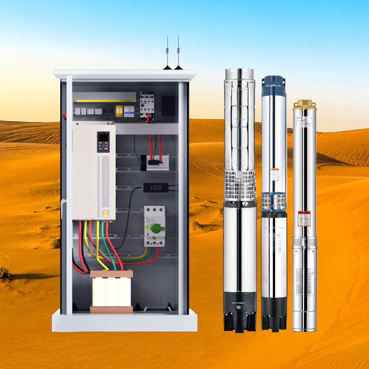VEICHI SI23 VFD Cabinet 18.5kW 25HP MPPT Controller Stainless Steel Solar Water Pumping Set for Agriculture Irrigation in Desert