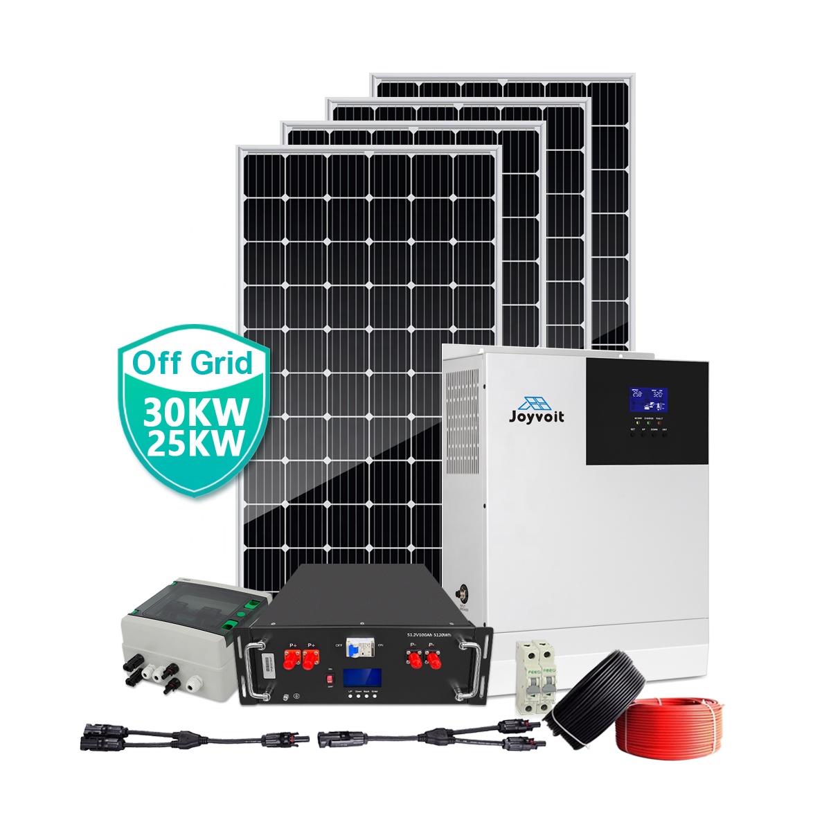 Solar Inverter System 48V 100Ah Lithium Ion Battery Hybrid Pure Sine Wave MPPT 25KW 30KW Roof Mounting Energy Storage System